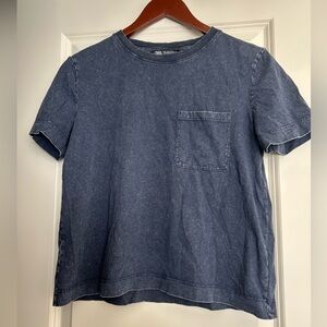 Zara Denim Wash Blue Short Sleeve Tee
